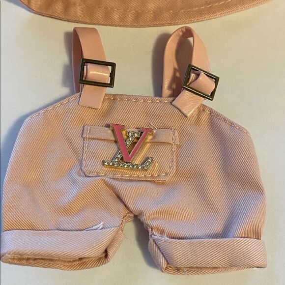 Labubu Luxury Designer Pink Overalls & Bucket Hat Labubu Outfit - Picture 2 of 6